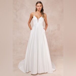 Lulus Exceptional Passion White Satin Cutout Maxi Dress With Pockets